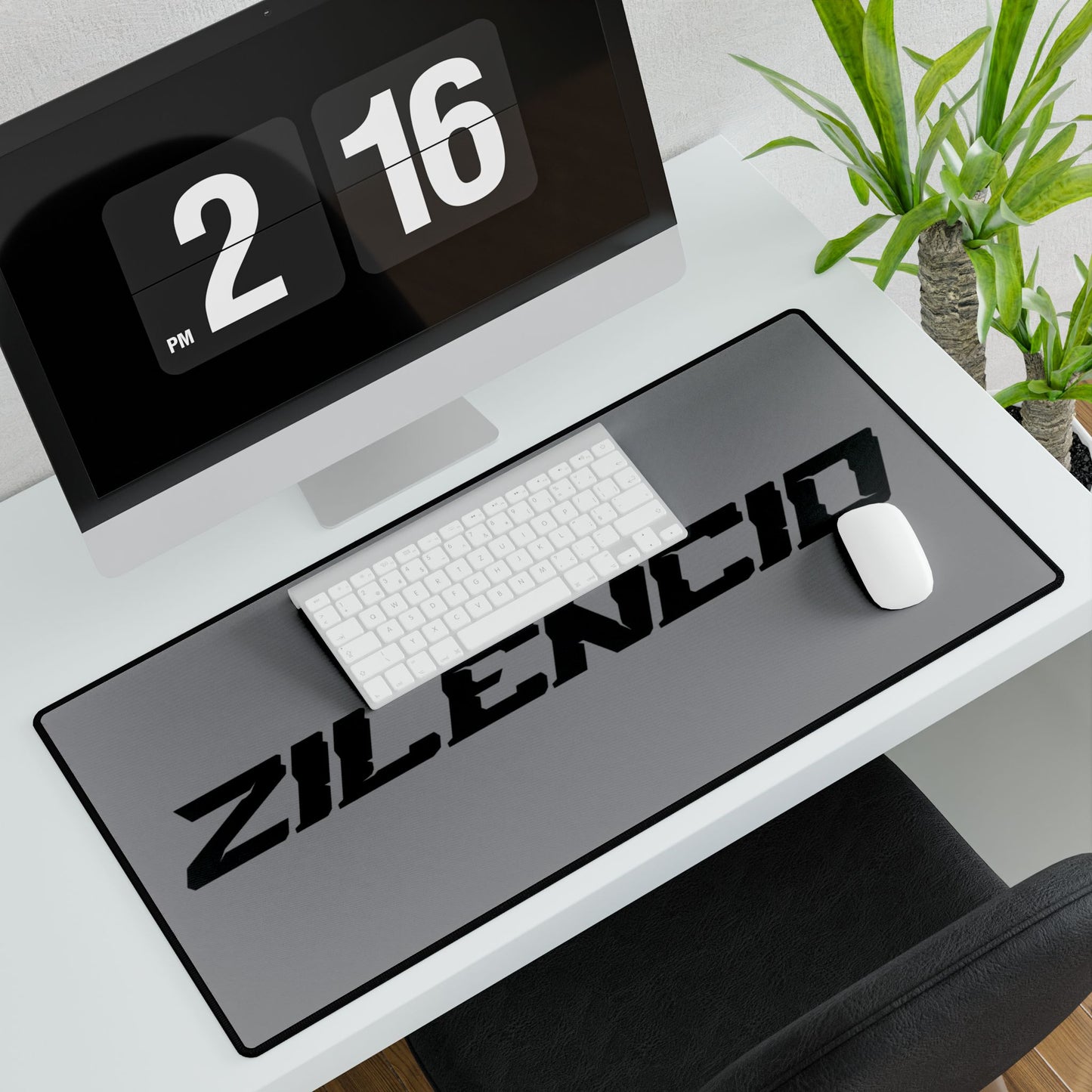 Sleek Black Desk Mat with Zilencio Design