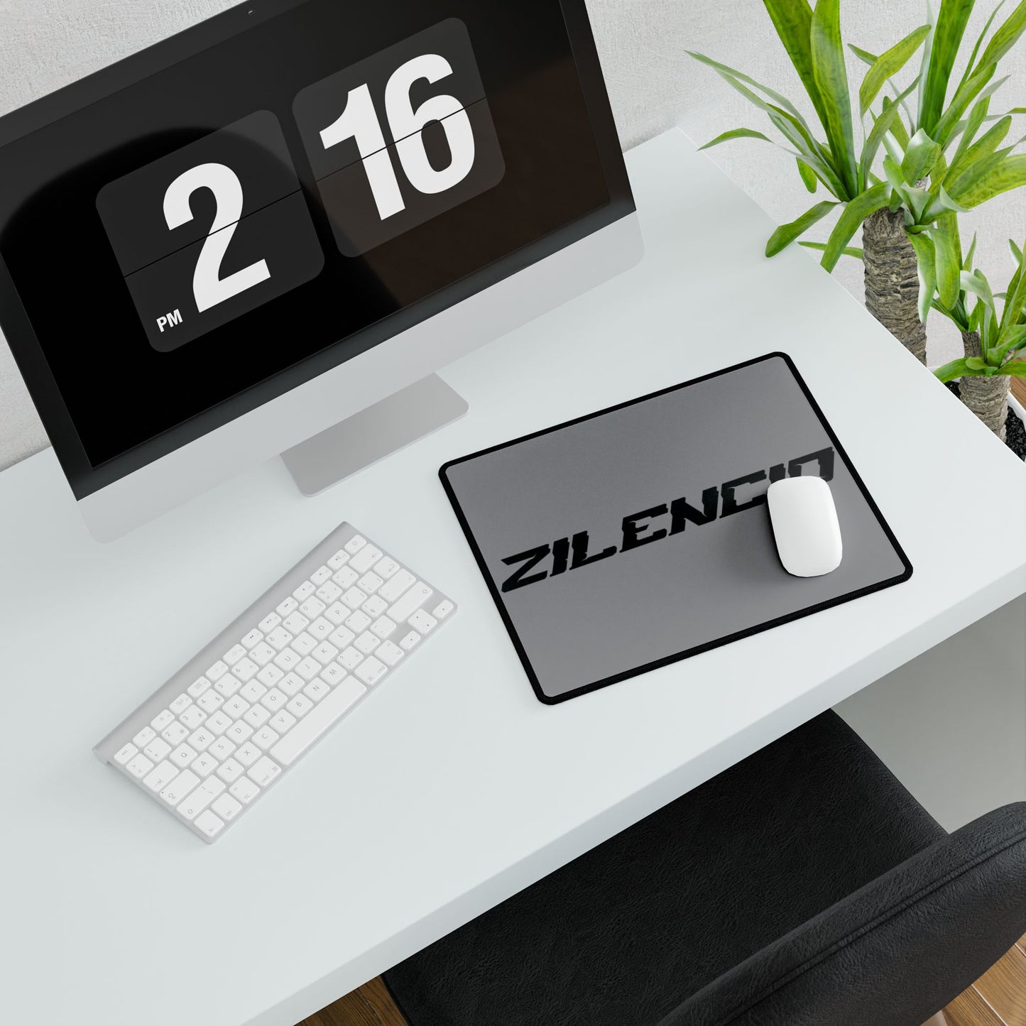 Sleek Black Desk Mat with Zilencio Design
